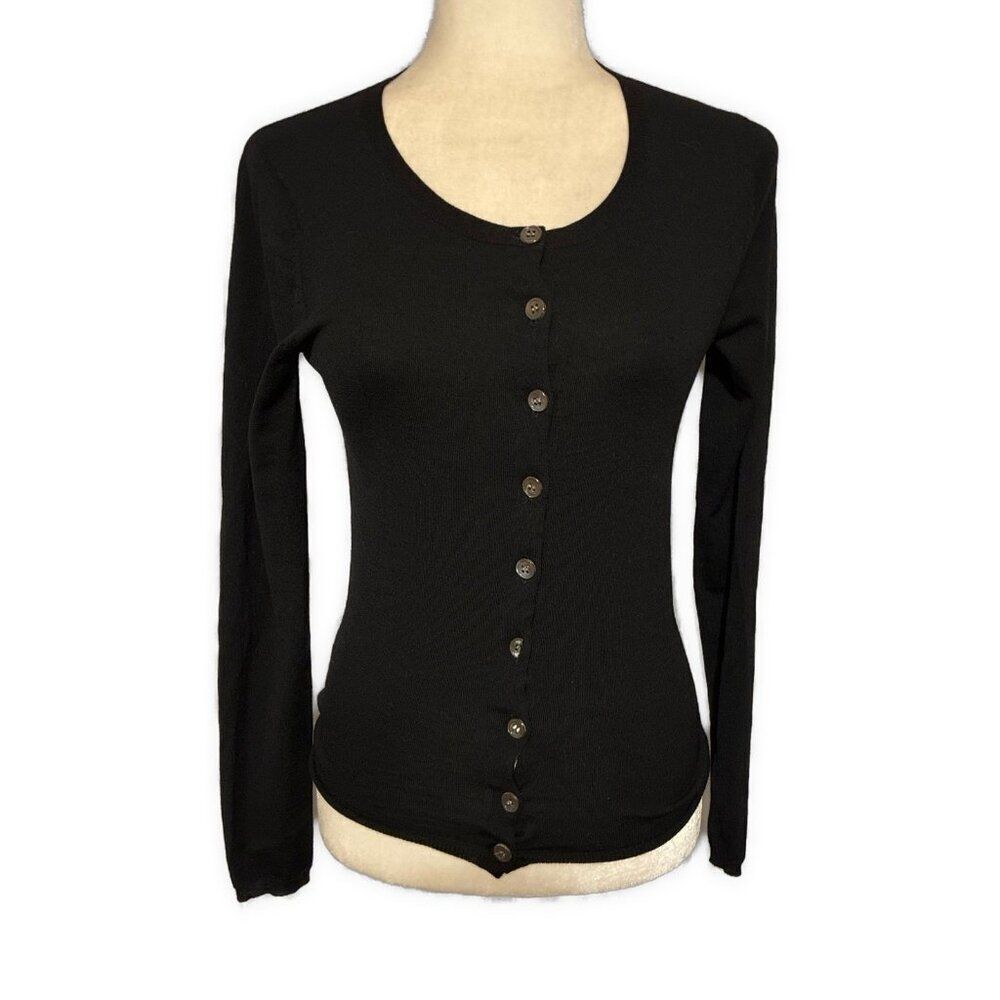 theory womens solid black Wool Nylon long sleeve cardigan sweater Small